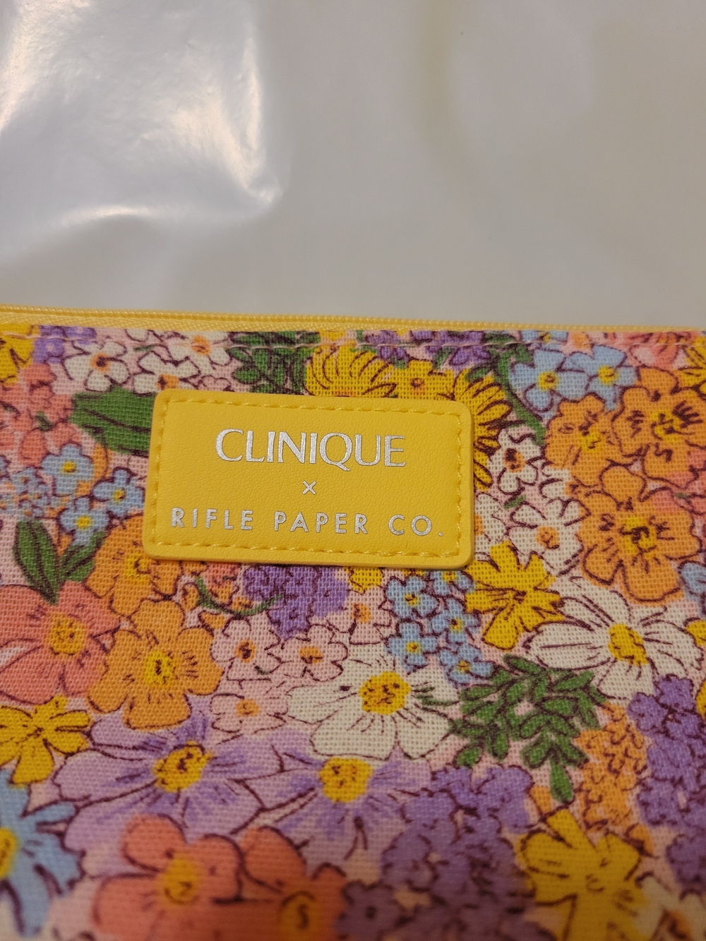 Rifle Paper Co. Yellow Floral Cosmetic Pouch -Multicolor Blooms H4.5"xL7.5"xW3" - Picture 4 of 5